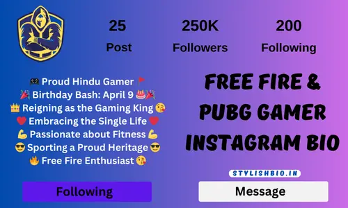 Free Fire & Pubg Gamer Instagram Bio